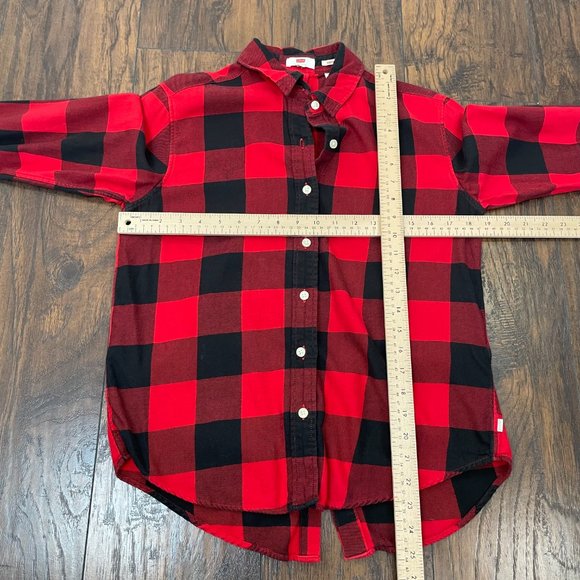Levi's Top XS Red Black Buffalo Check Plaid Flannel Boyfriend Fit Shirt Women's - Picture 7 of 13